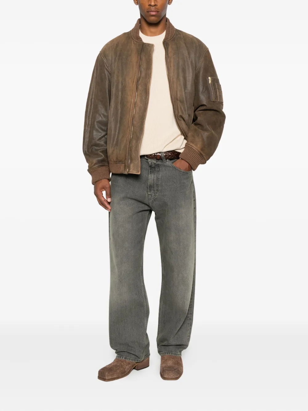 Golden Goose Lamb Leather Jacket With Long Sleeves And Pockets In Brown