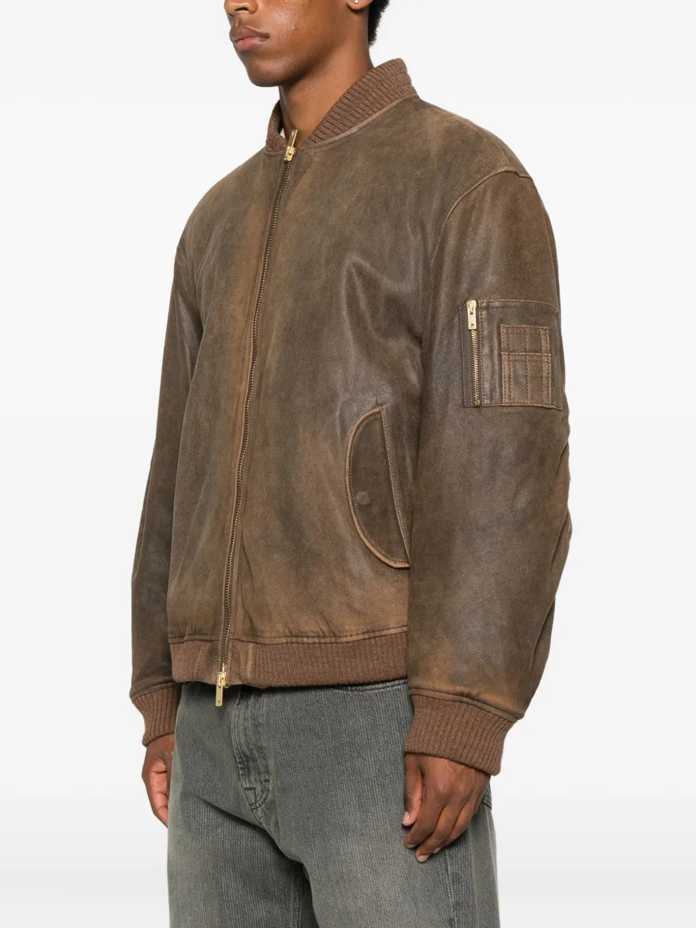 Golden Goose Lamb Leather Jacket With Long Sleeves And Pockets In Brown