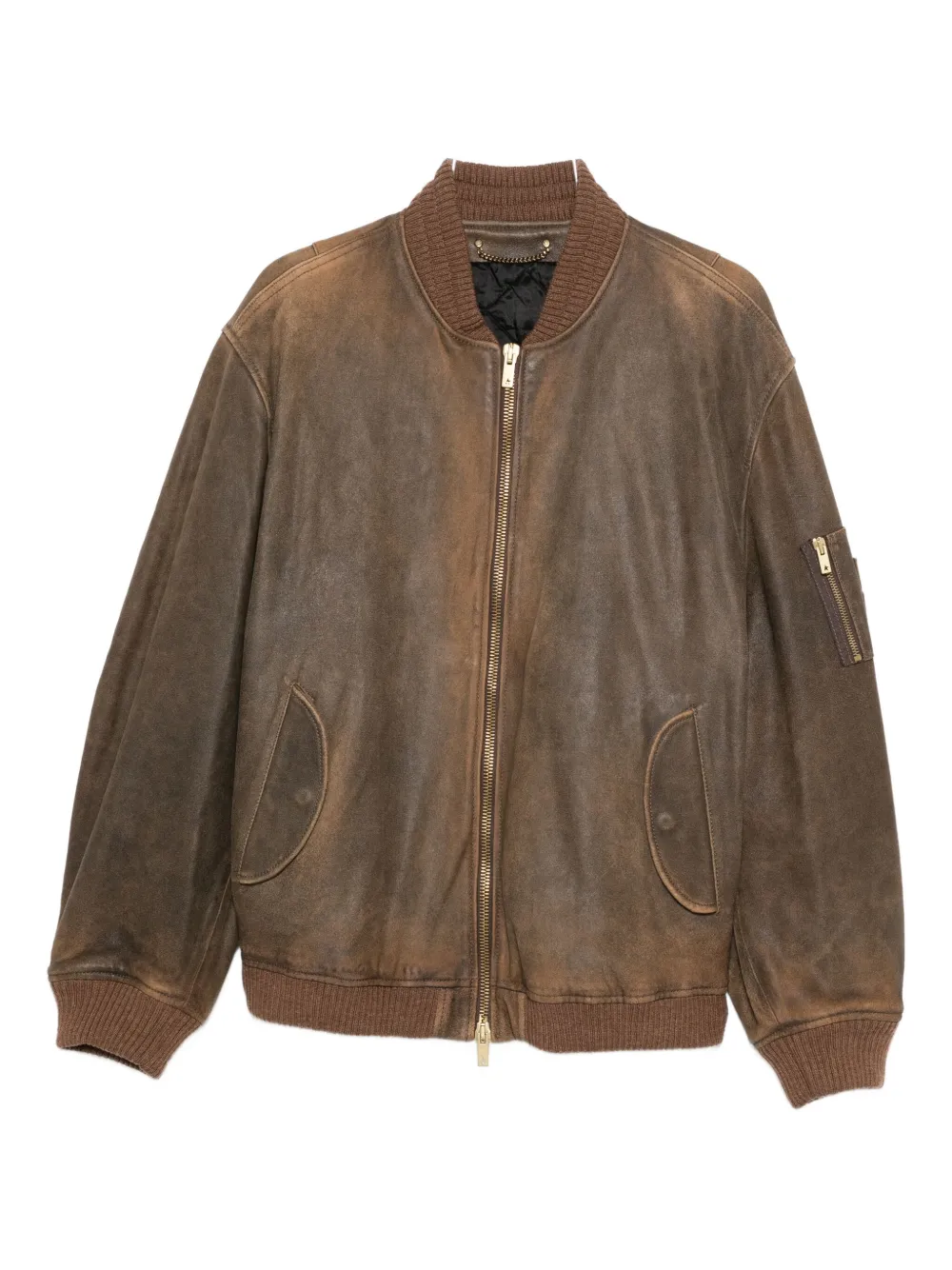 Golden Goose Lamb Leather Jacket With Long Sleeves And Pockets In Brown