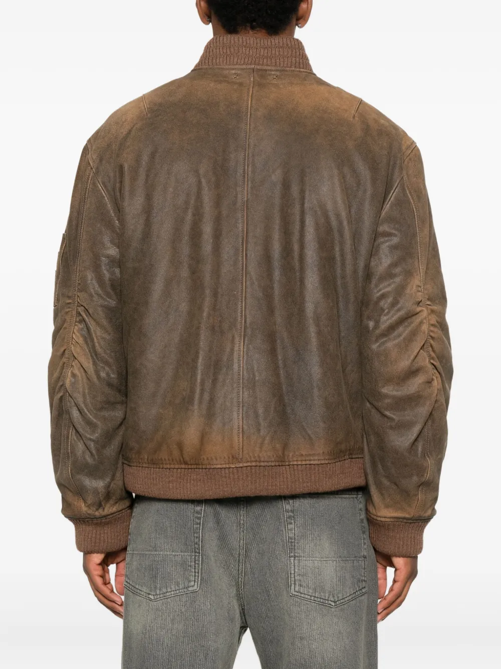 Golden Goose Lamb Leather Jacket With Long Sleeves And Pockets In Brown
