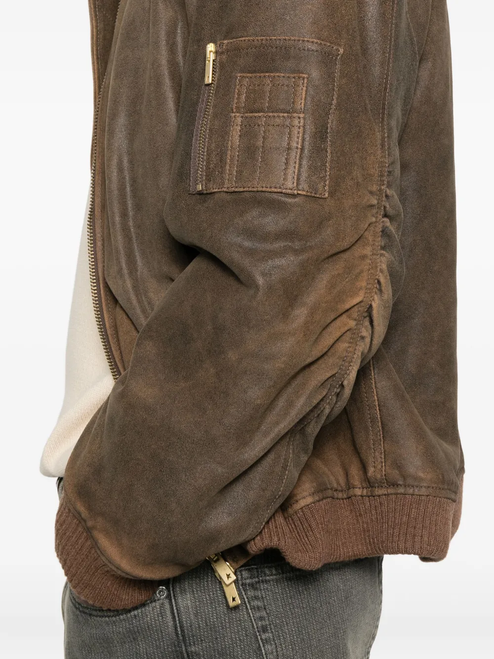 Golden Goose Lamb Leather Jacket With Long Sleeves And Pockets In Brown