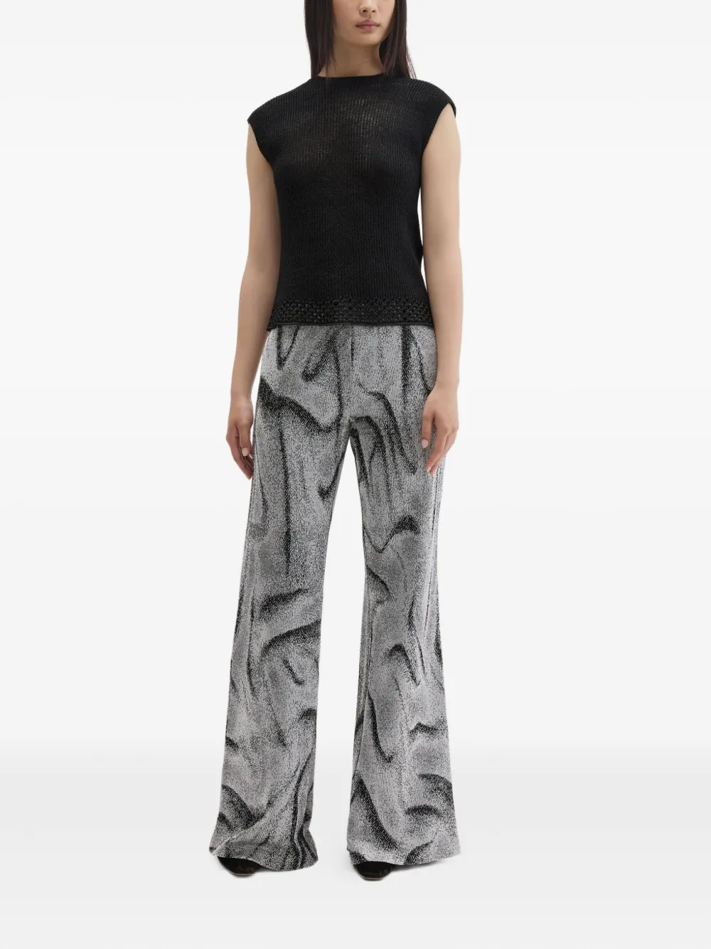 Maccapani Easy swirl-print flared trousers - Zwart