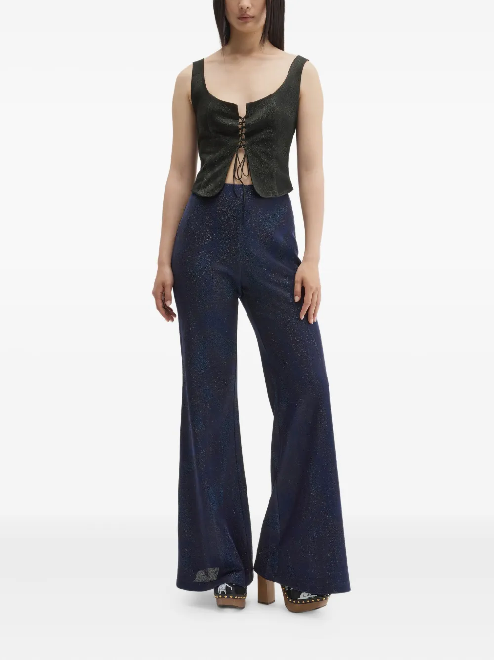 Maccapani Easy glitter-embellished flared trousers - Blauw