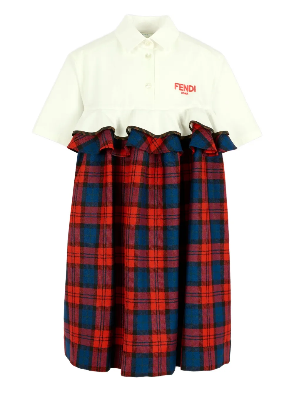 Fendi Kids plaid-pattern embroidered-logo dress - Rosso