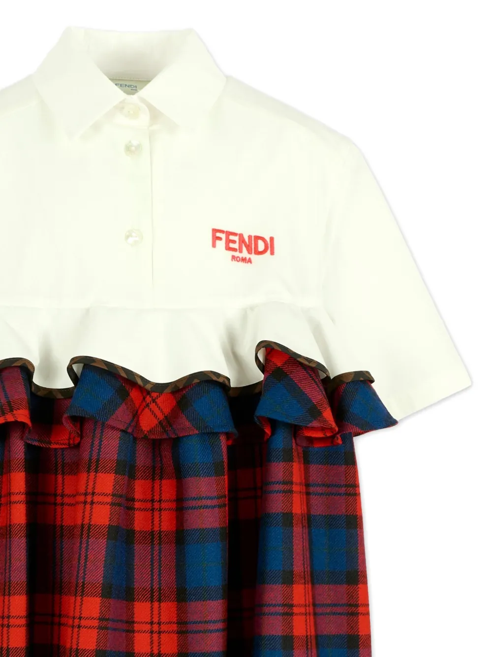 Fendi Kids Geruite jurk met geborduurd logo Rood