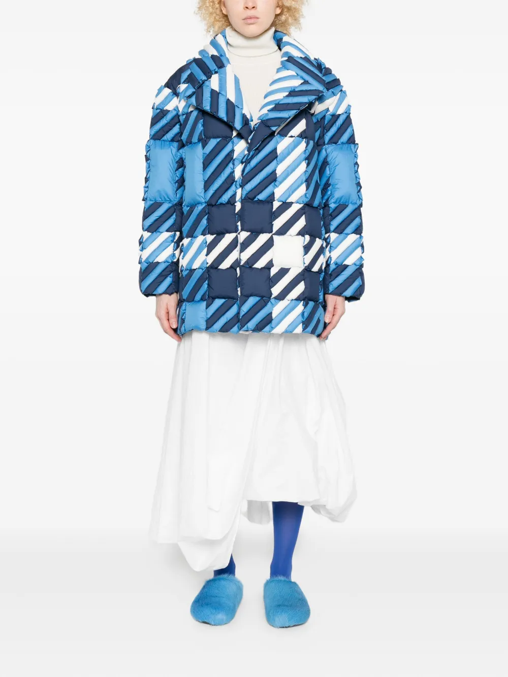 Raxxy Quilted Houndstooth Jacket In Blue