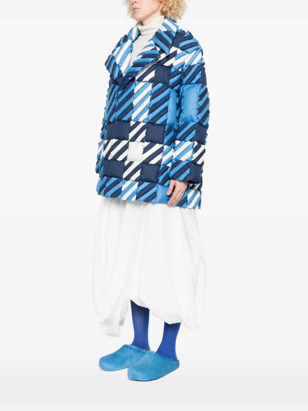 Raxxy Quilted Houndstooth Jacket In Blue