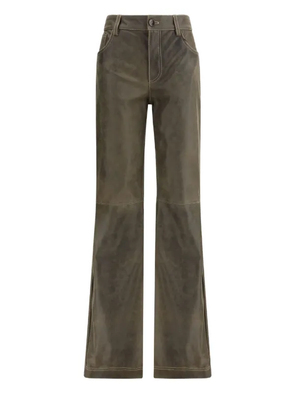 Etro Flared Leather Trousers in Brown