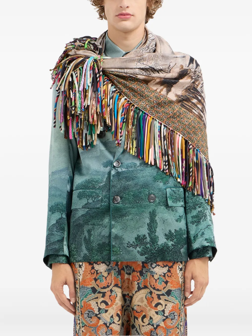 Pierre-louis Mascia Silk Fringed Scarf In Multi