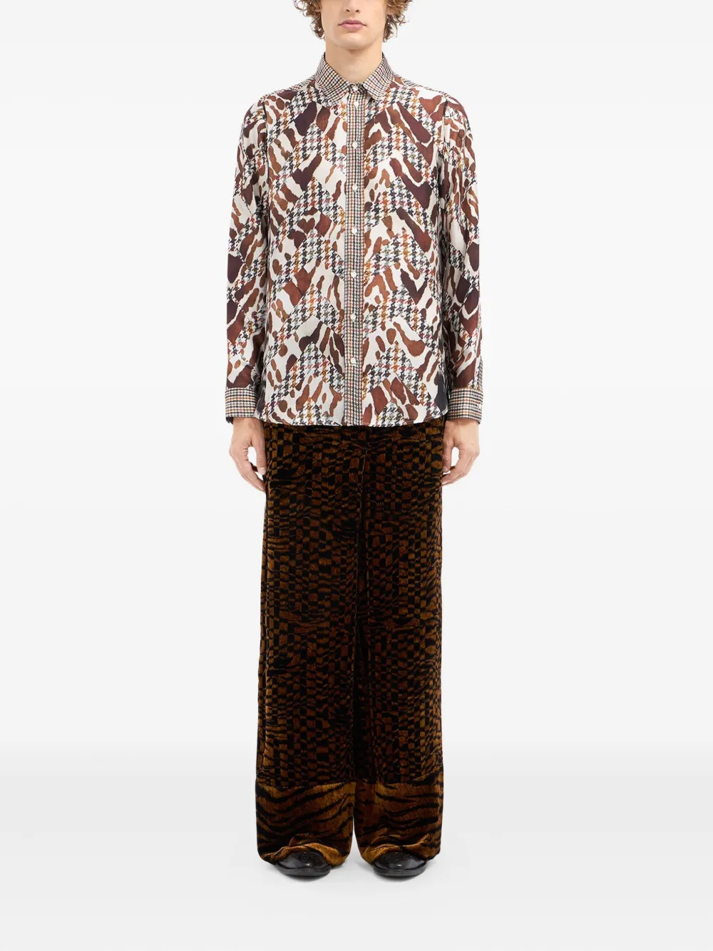 Pierre-louis Mascia Houndstooth-print Silk Shirt In Multi