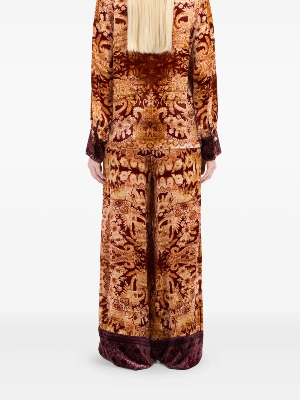 Pierre-louis Mascia Damask-print Velvet Shirt In Brown