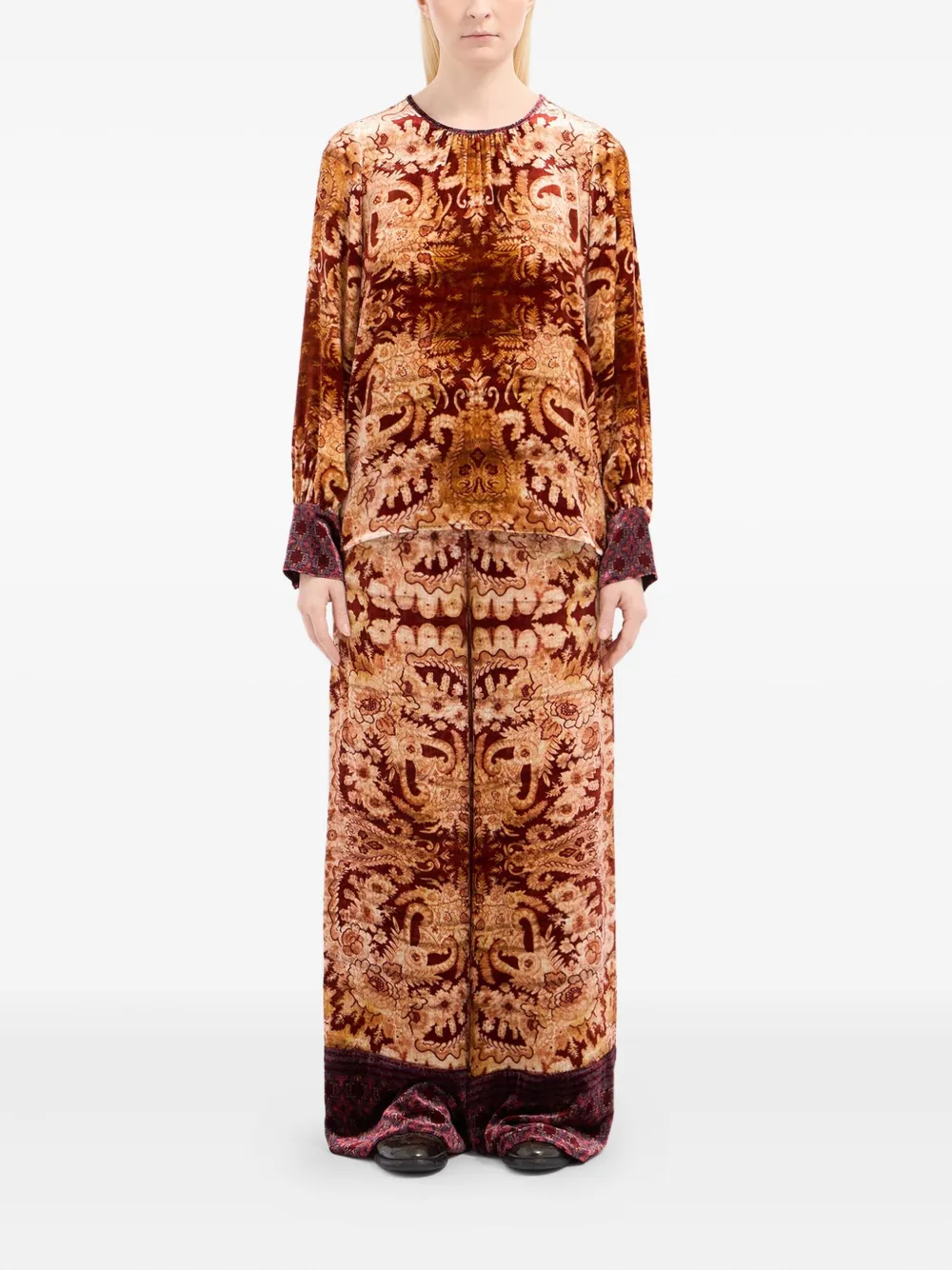 Pierre-Louis Mascia Fluwelen blouse met damask-print - Bruin