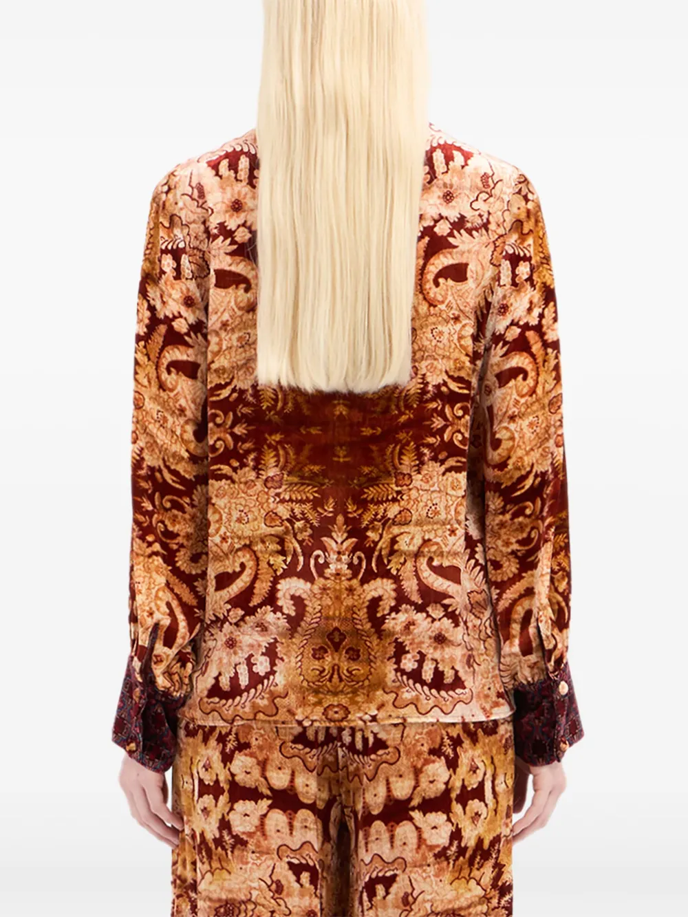 Pierre-Louis Mascia Fluwelen blouse met damask-print Bruin