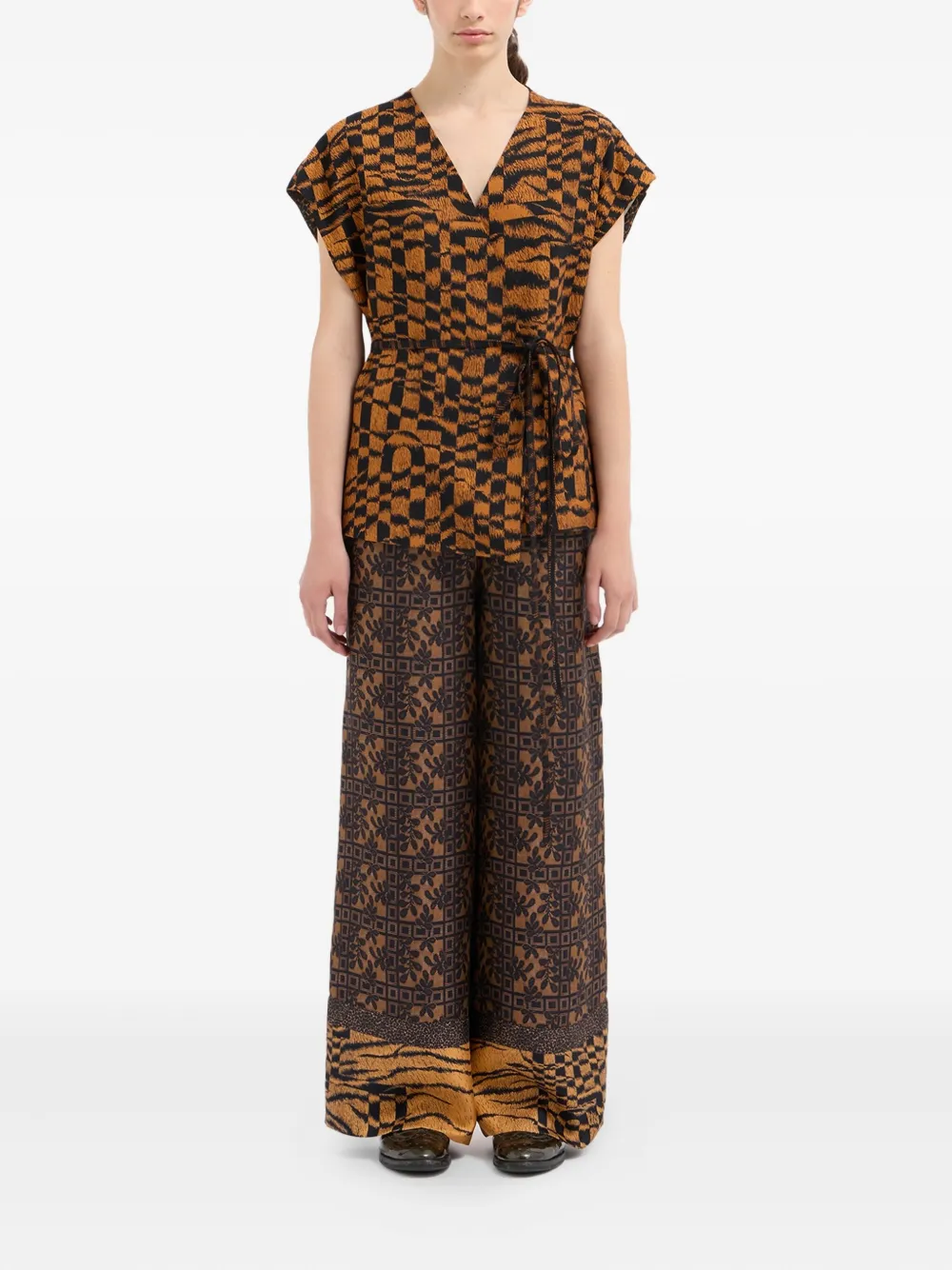 Pierre-Louis Mascia Wikkeltop met geometrische print - Bruin