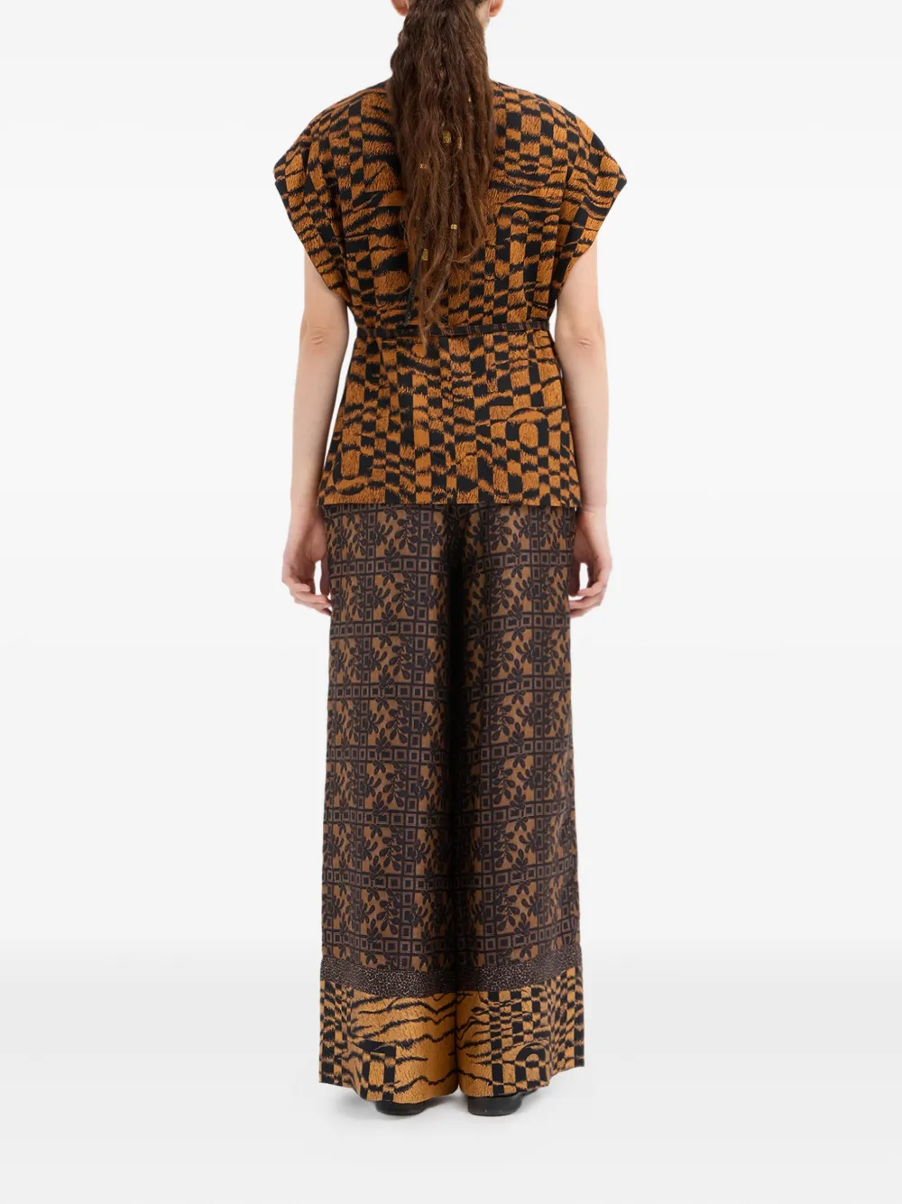 Pierre-louis Mascia Geometric-print Wrap Top In Brown
