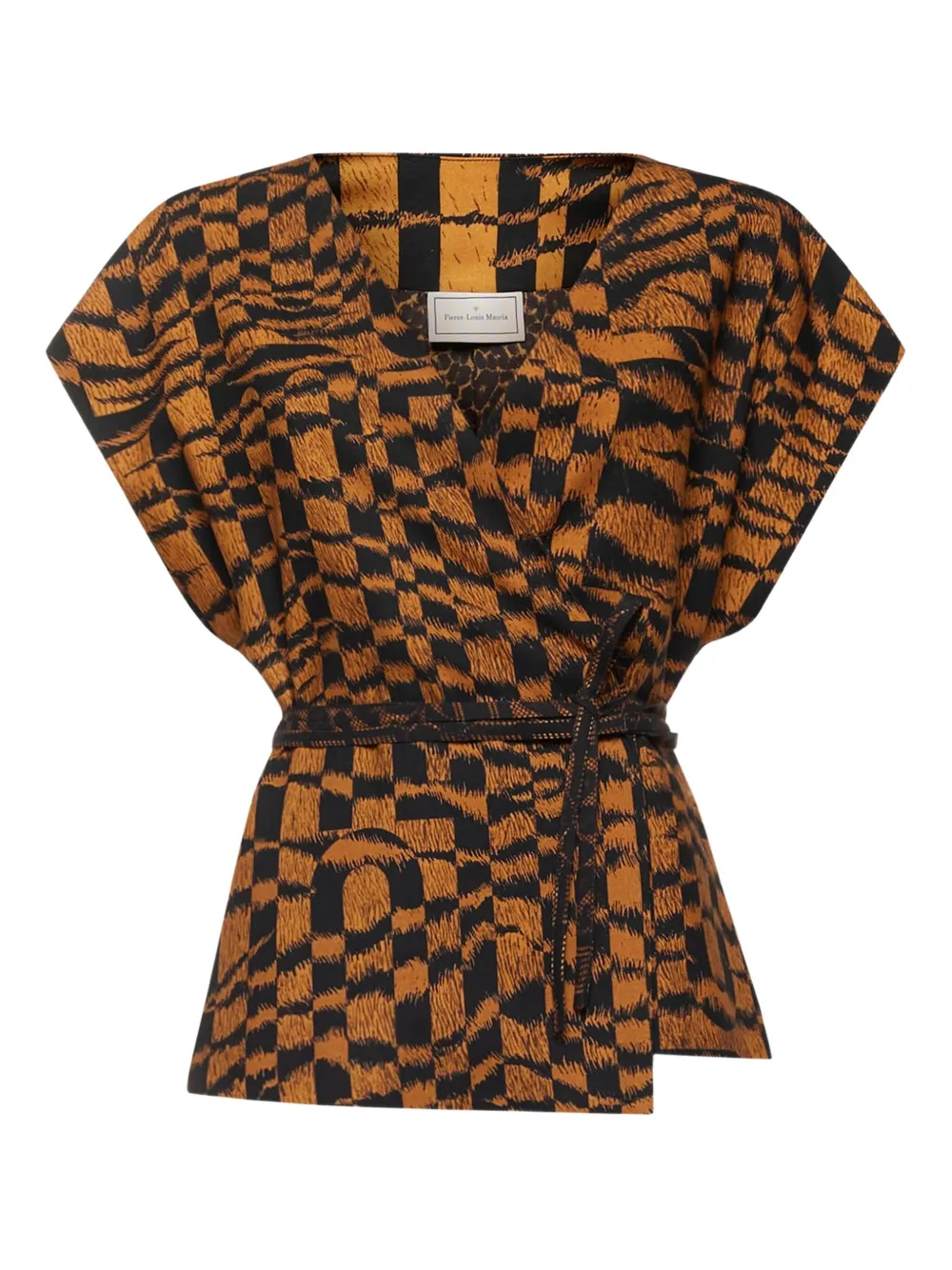 Pierre-louis Mascia Geometric-print Wrap Top In Brown