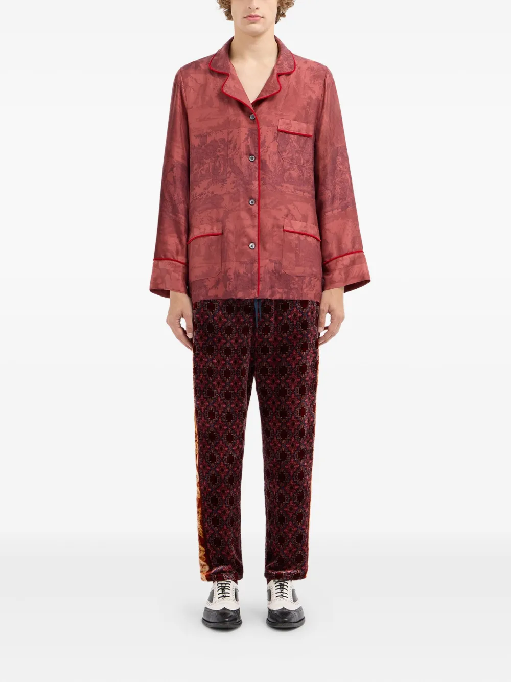 Pierre-louis Mascia Printed Piped-trim Shirt In Red