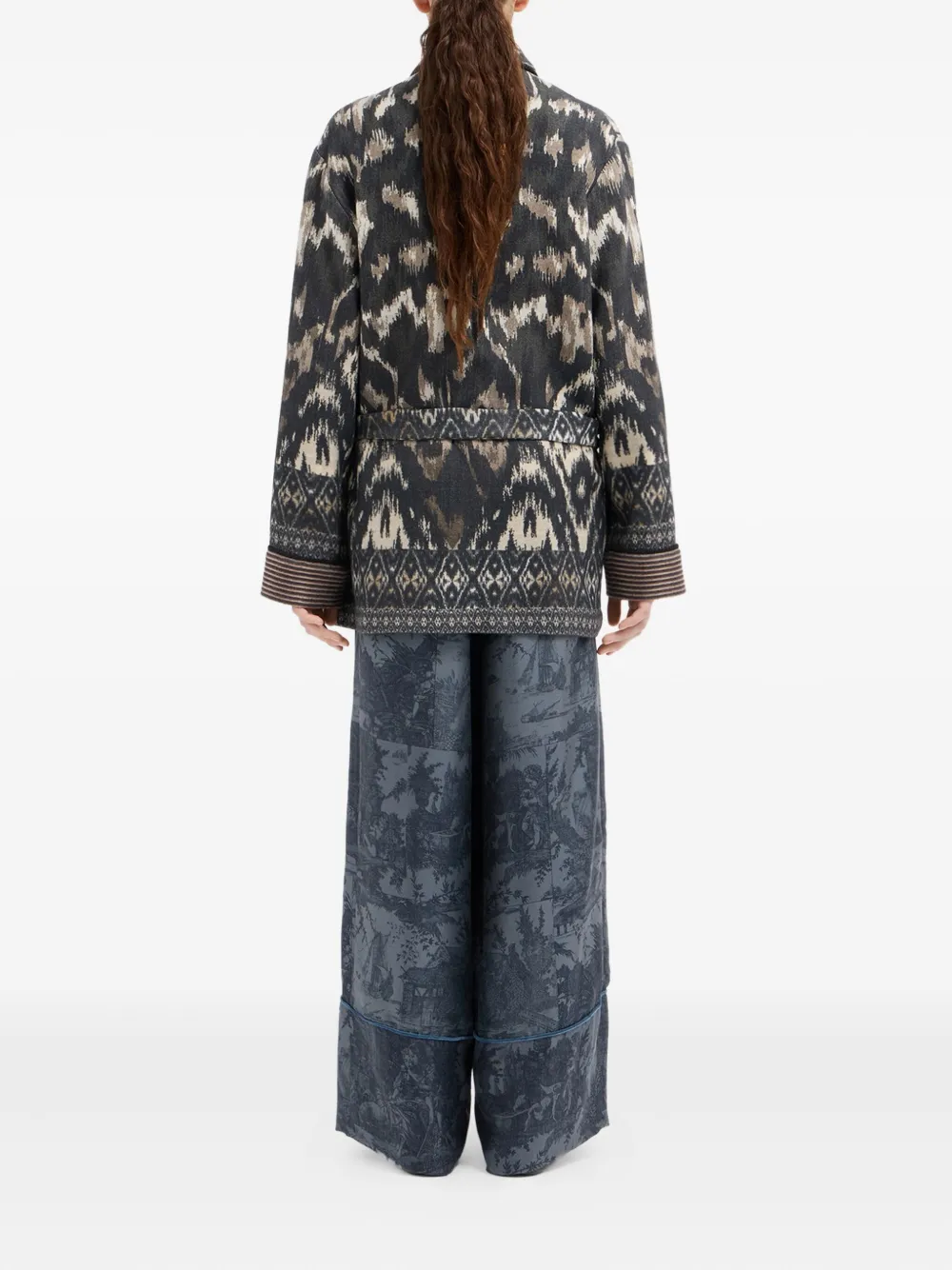 Pierre-louis Mascia Ikat-pattern Belted Jacket In Gray