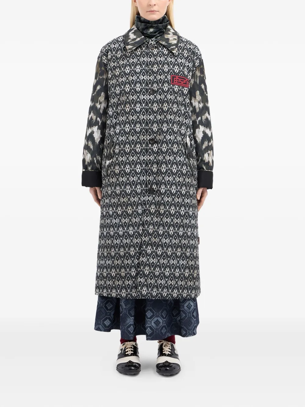 Pierre-louis Mascia Ikat-pattern Buttoned Coat In Gray