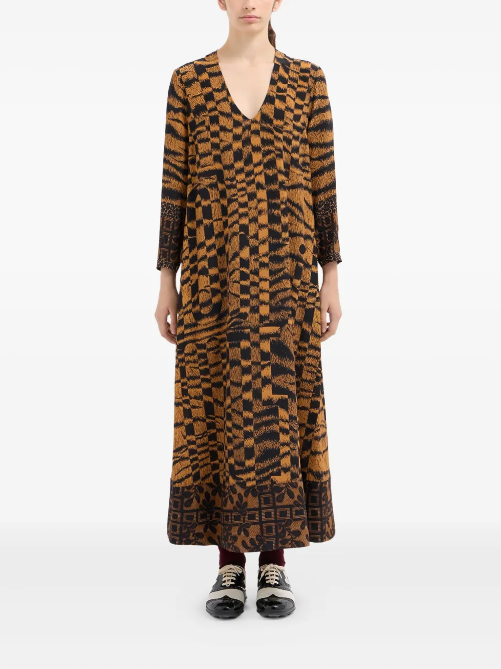 Pierre-Louis Mascia Maxi-jurk met abstracte print - Bruin