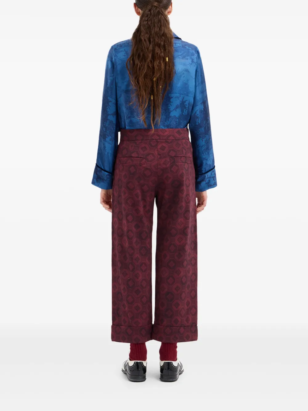 Pierre-louis Mascia Geometric-print Trousers In Burgundy