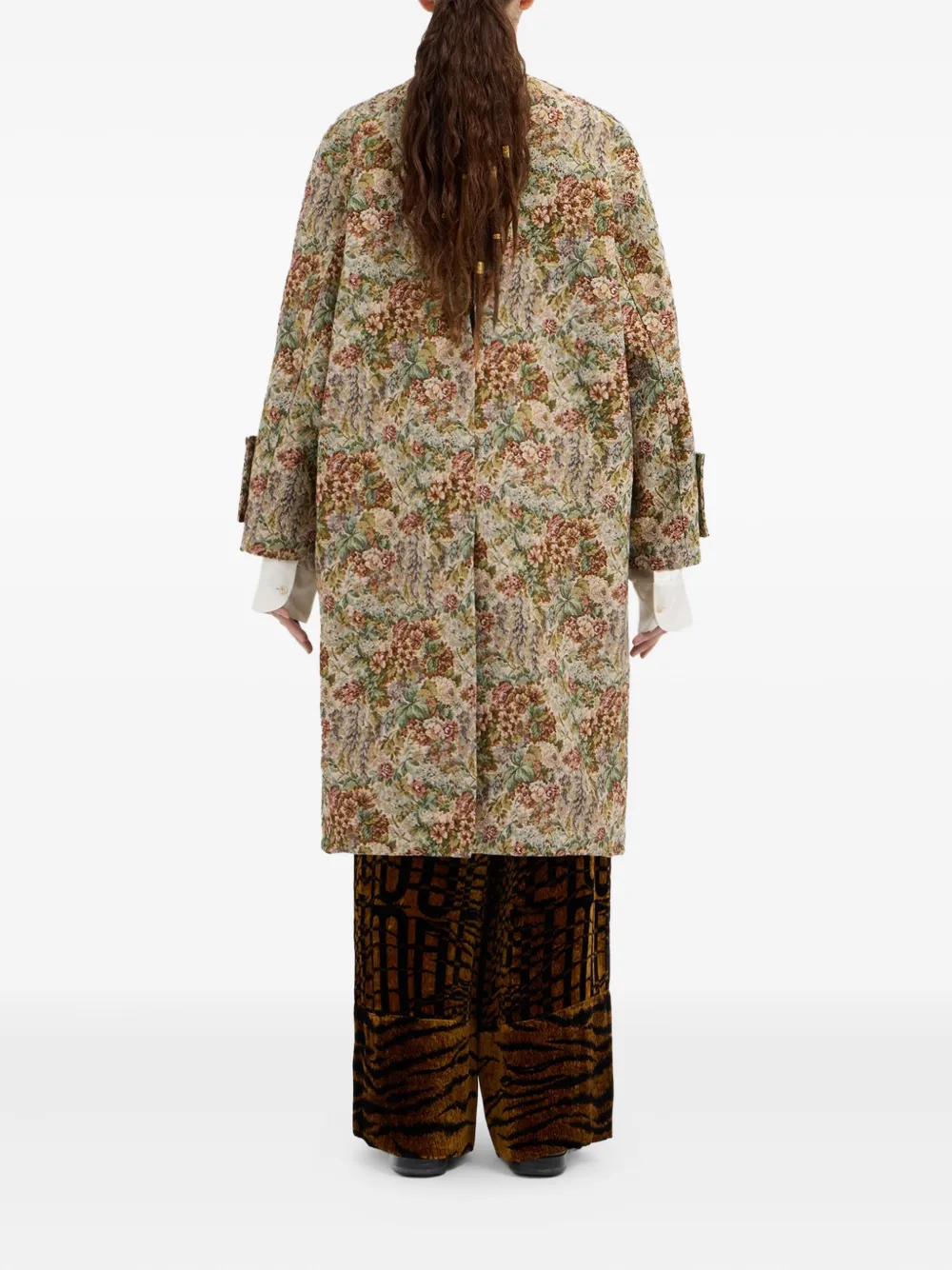 Pierre-louis Mascia Floral-print Coat In Brown