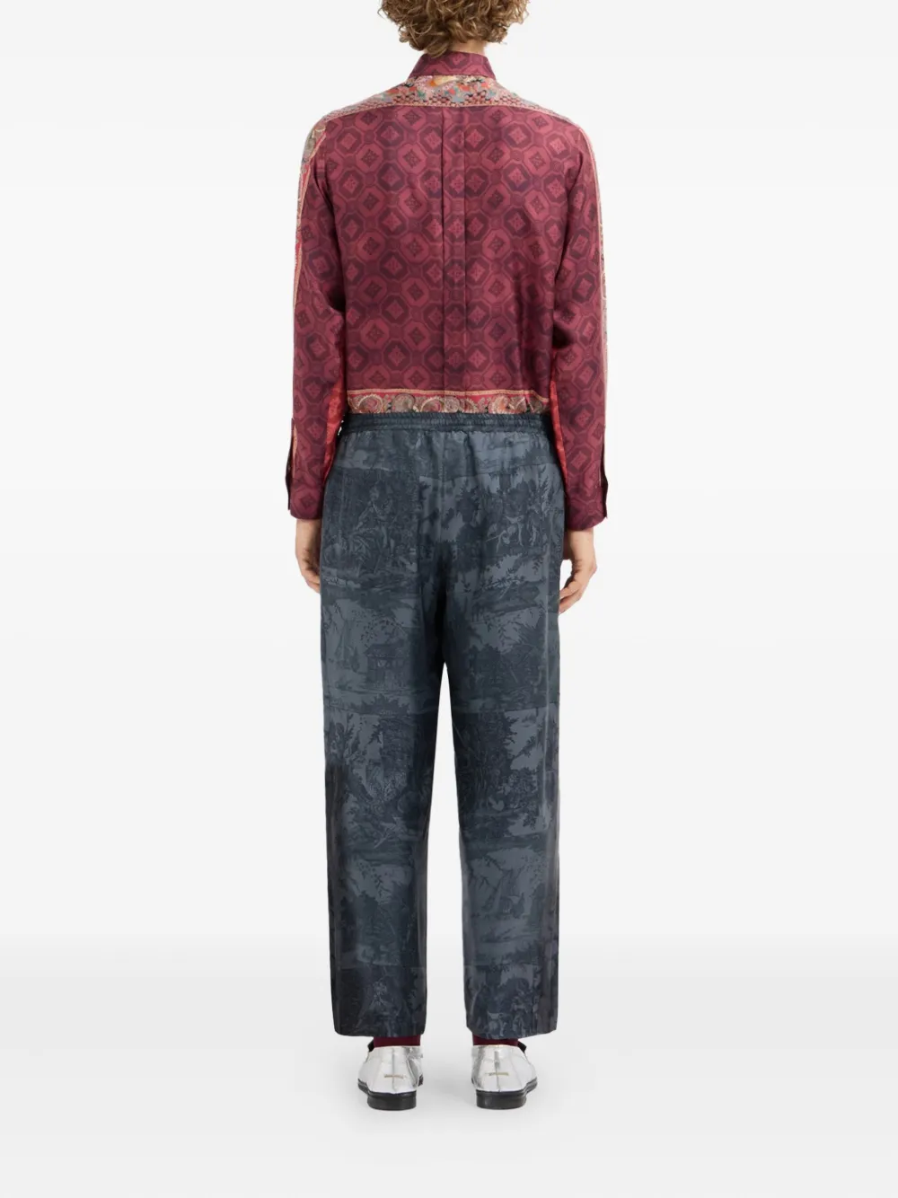 Pierre-louis Mascia Landscape-print Drawstring-waist Trousers In Black