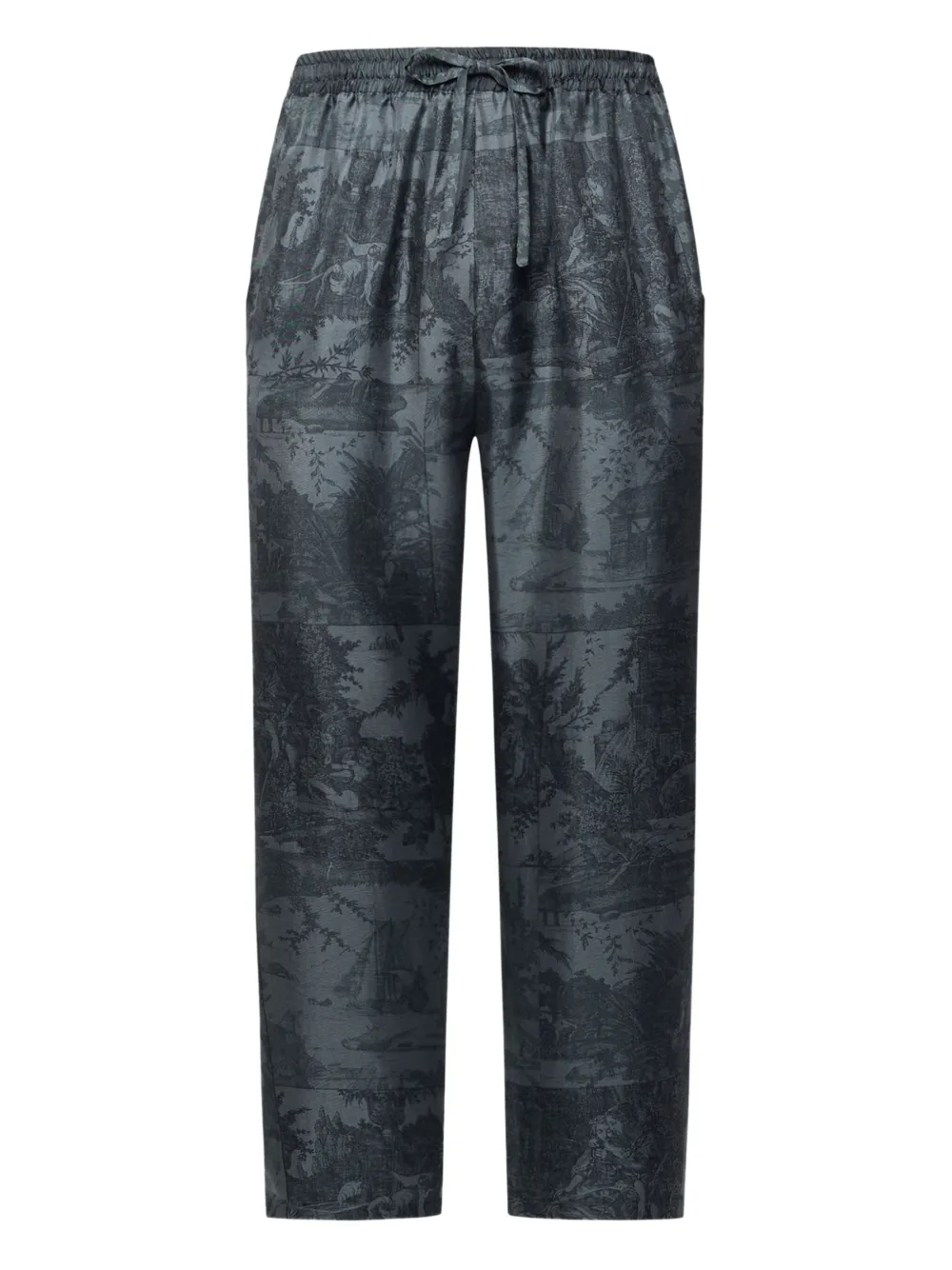 Pierre-louis Mascia Landscape-print Drawstring-waist Trousers In Black
