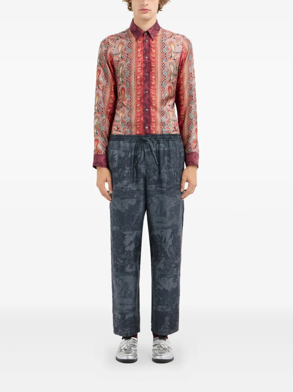 Pierre-louis Mascia Landscape-print Drawstring-waist Trousers In Black