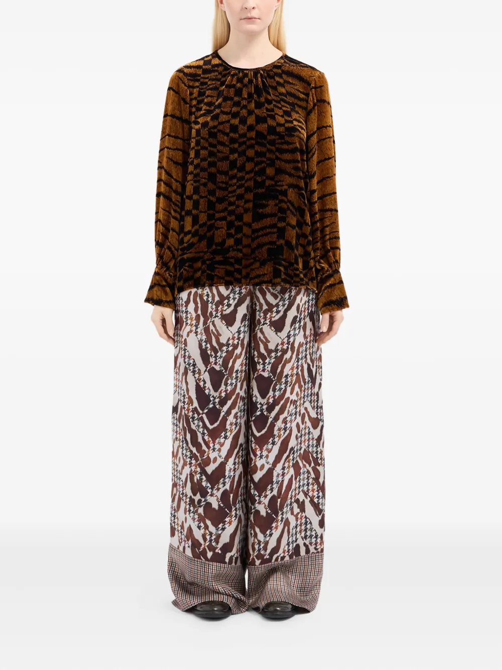 Pierre-Louis Mascia Fluwelen blouse met abstracte print - Bruin