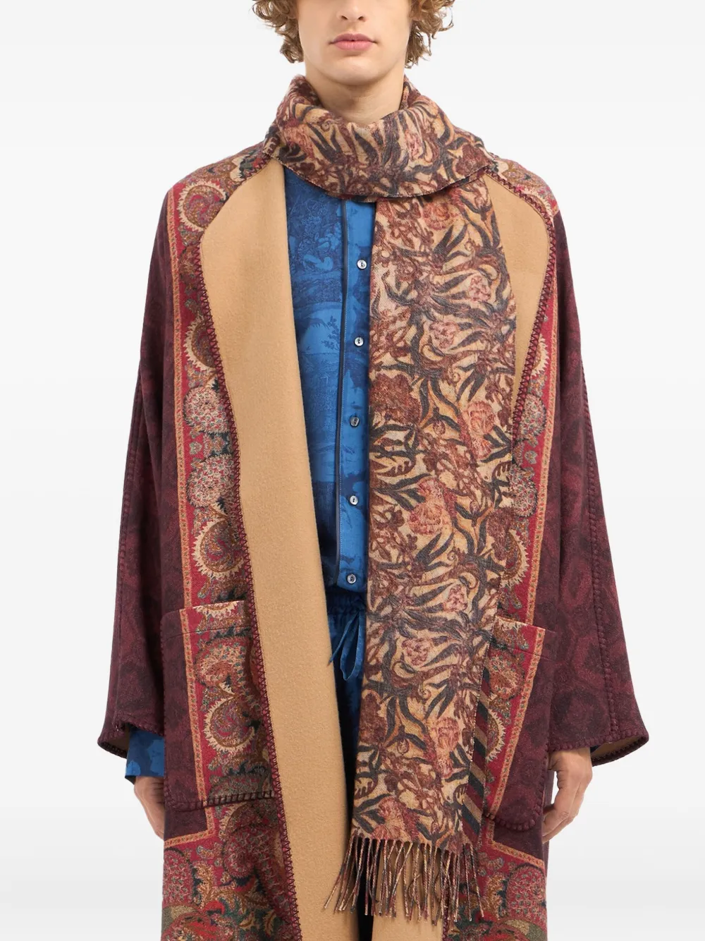 Pierre-louis Mascia Geometric-pattern Fringed-edges Scarf In Brown