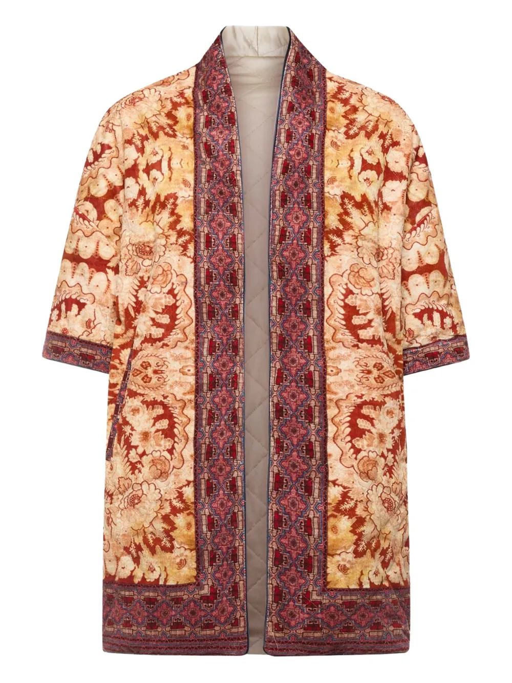 Pierre-louis Mascia Floral-patterned Short-sleeved Coat In Brown