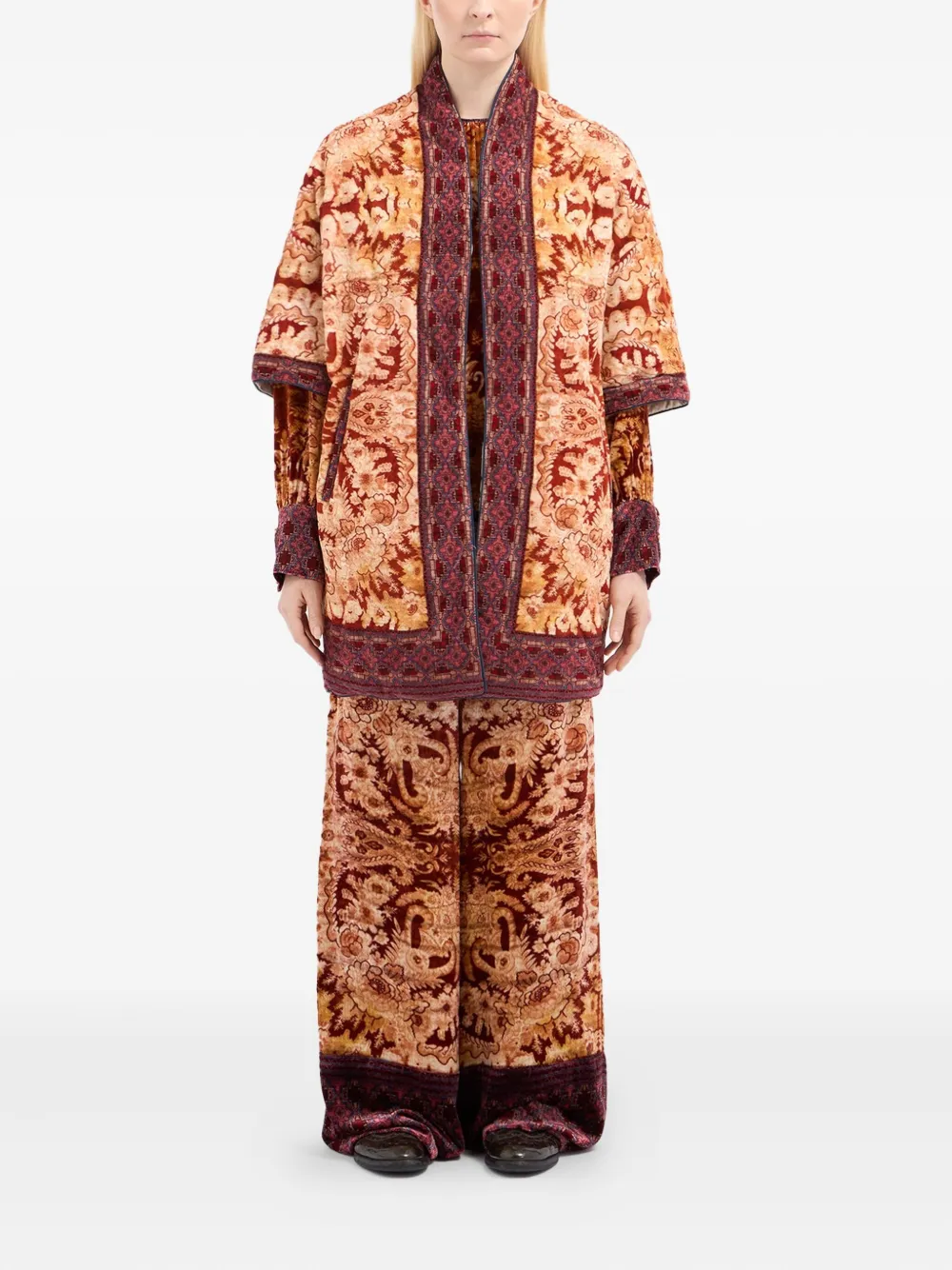 Pierre-louis Mascia Floral-patterned Short-sleeved Coat In Brown
