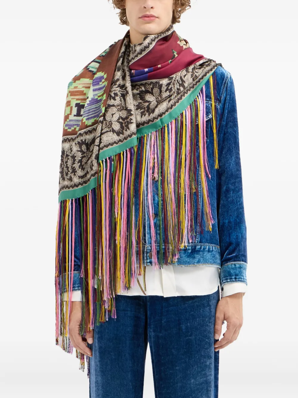 Pierre-louis Mascia Patterned Fringed Scarf In Multi