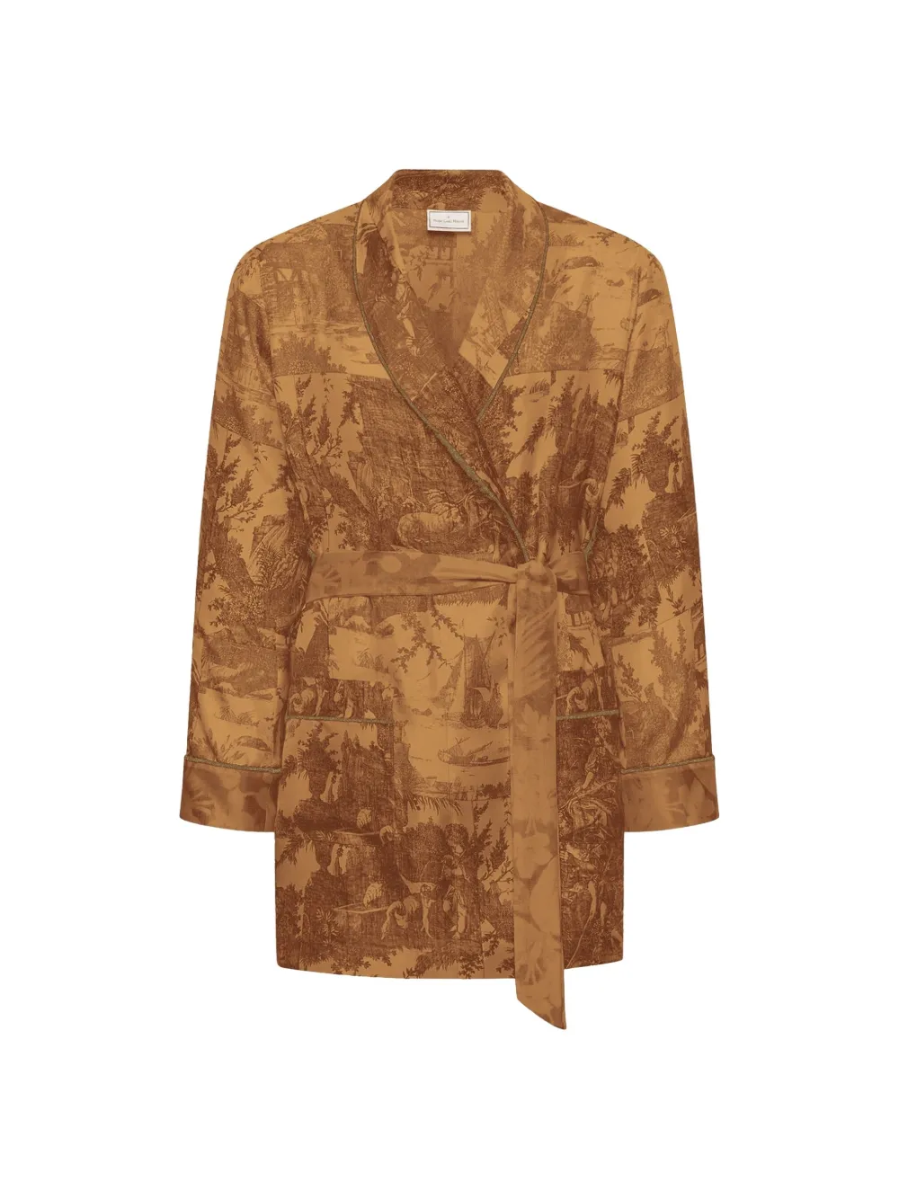Pierre-louis Mascia Landscape-print Belted Robe In Brown