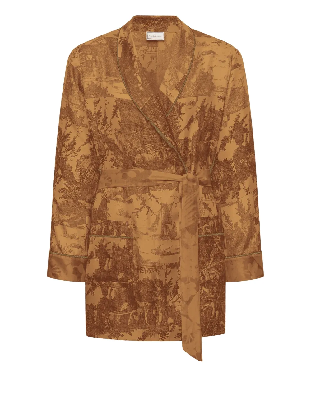 Pierre-louis Mascia Landscape-print Belted Robe In Brown
