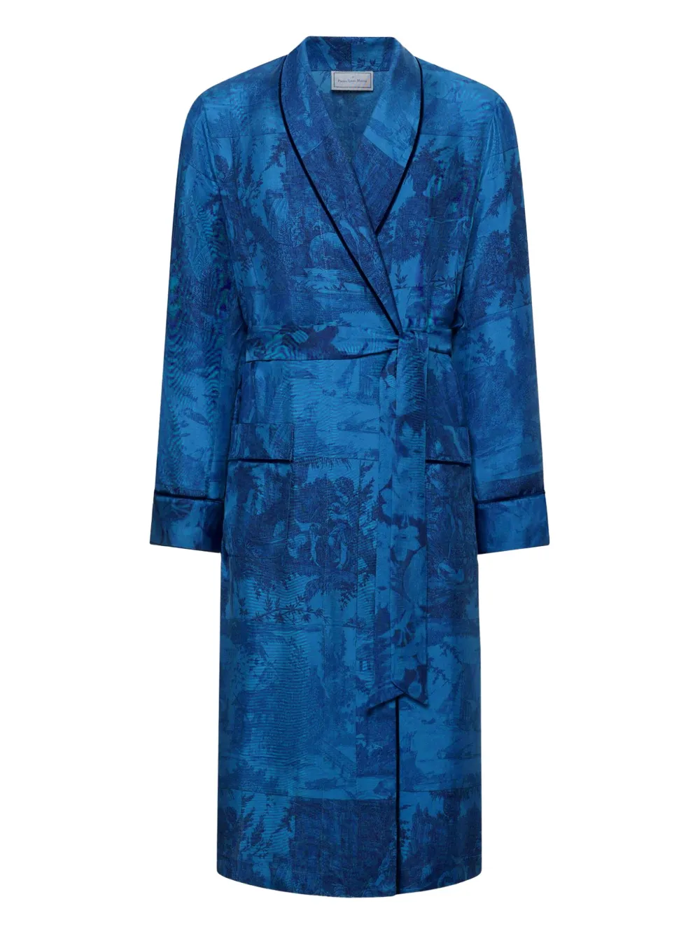 Pierre-louis Mascia All-over Print Shawl-collar Coat In Blue