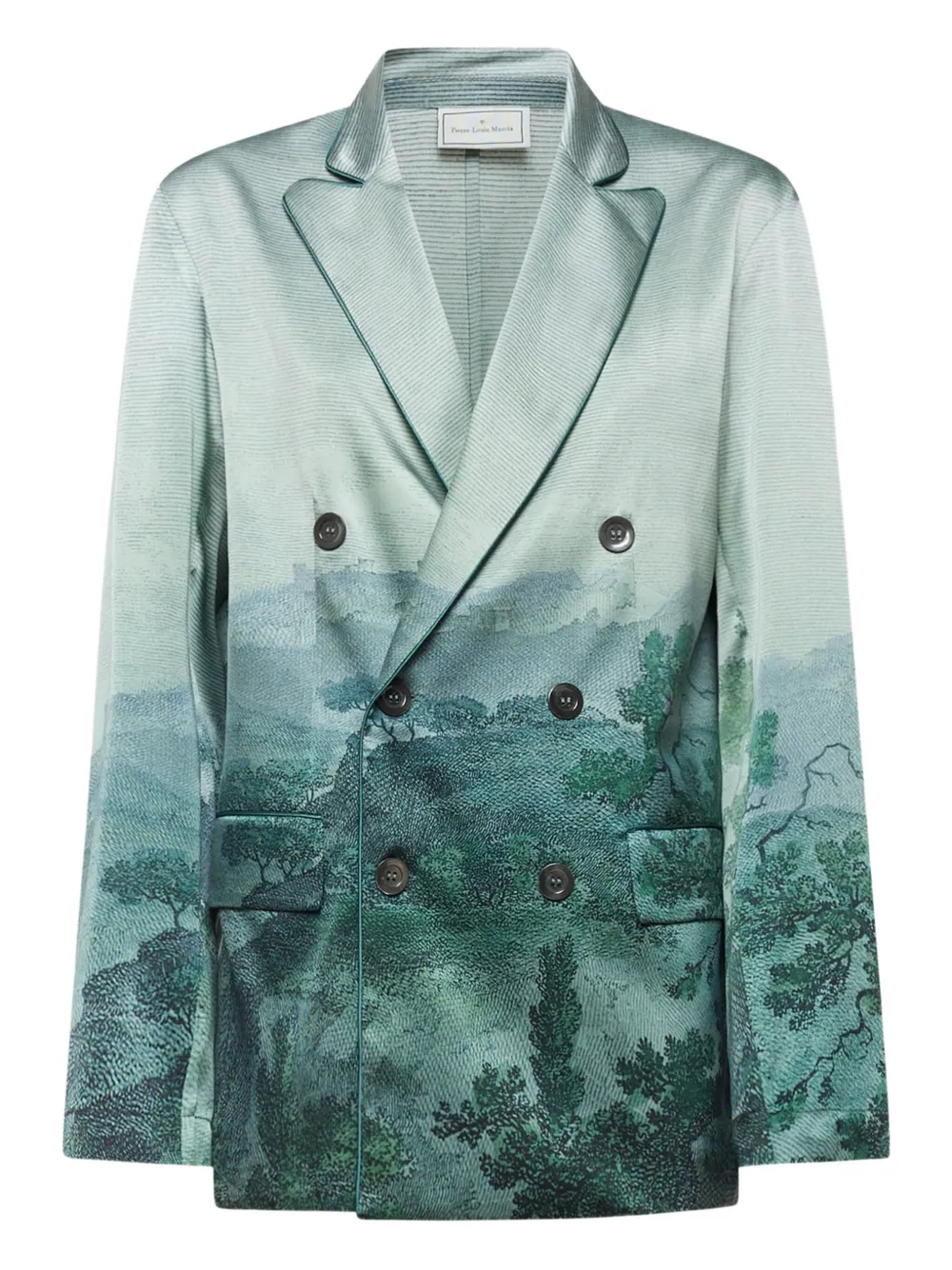Pierre-louis Mascia Landscape-print Double-breasted Blazer In Blue