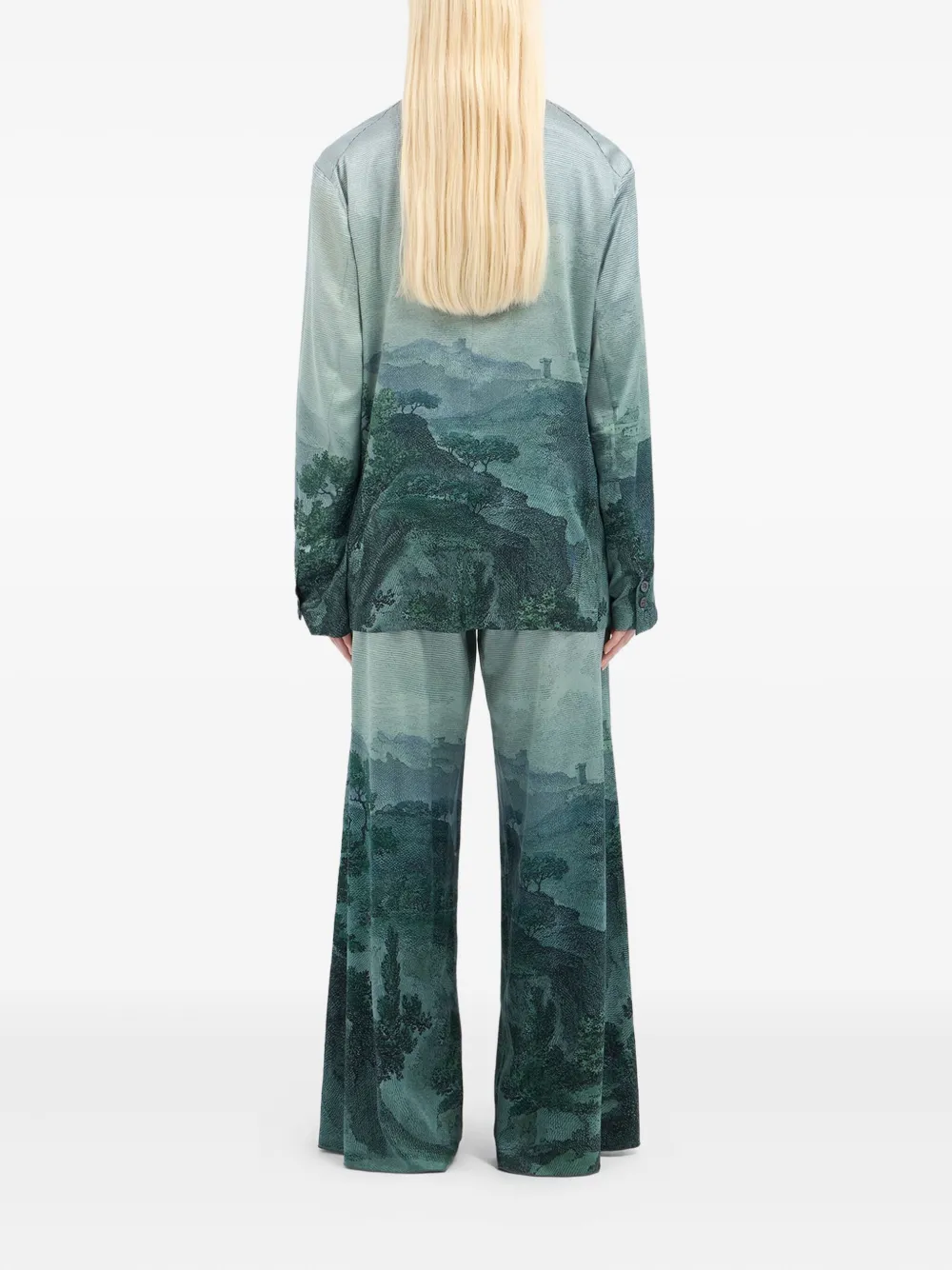 Pierre-louis Mascia Landscape-print Double-breasted Blazer In Blue