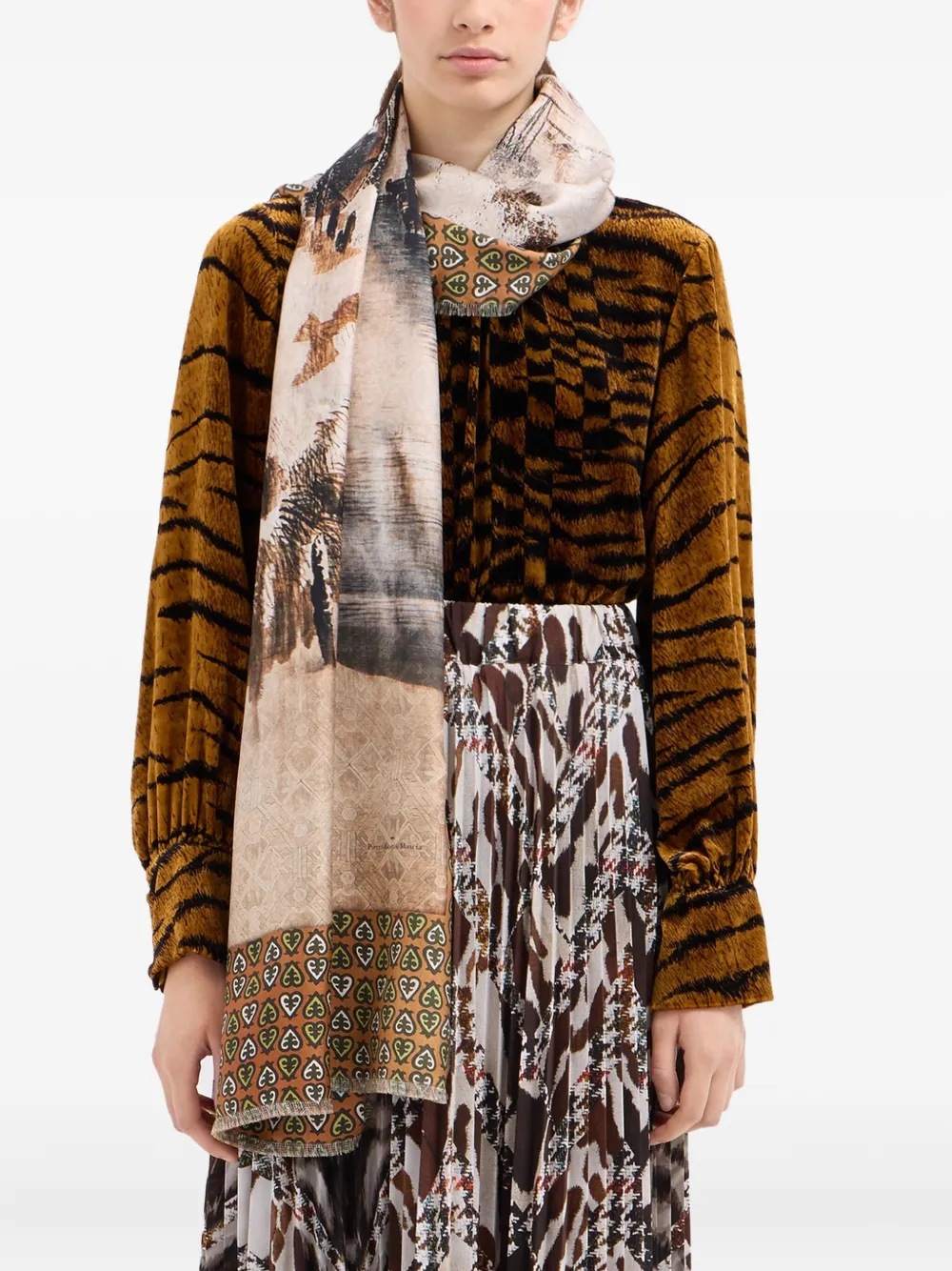 Pierre-louis Mascia Landscape-print Scarf In Neutral