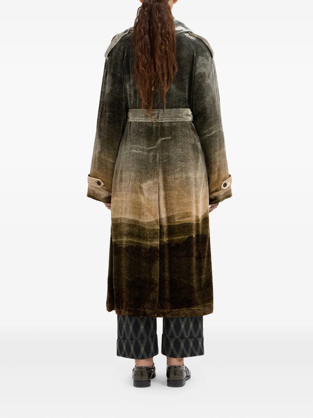 Pierre-louis Mascia Landscape-print Belted Coat In Black