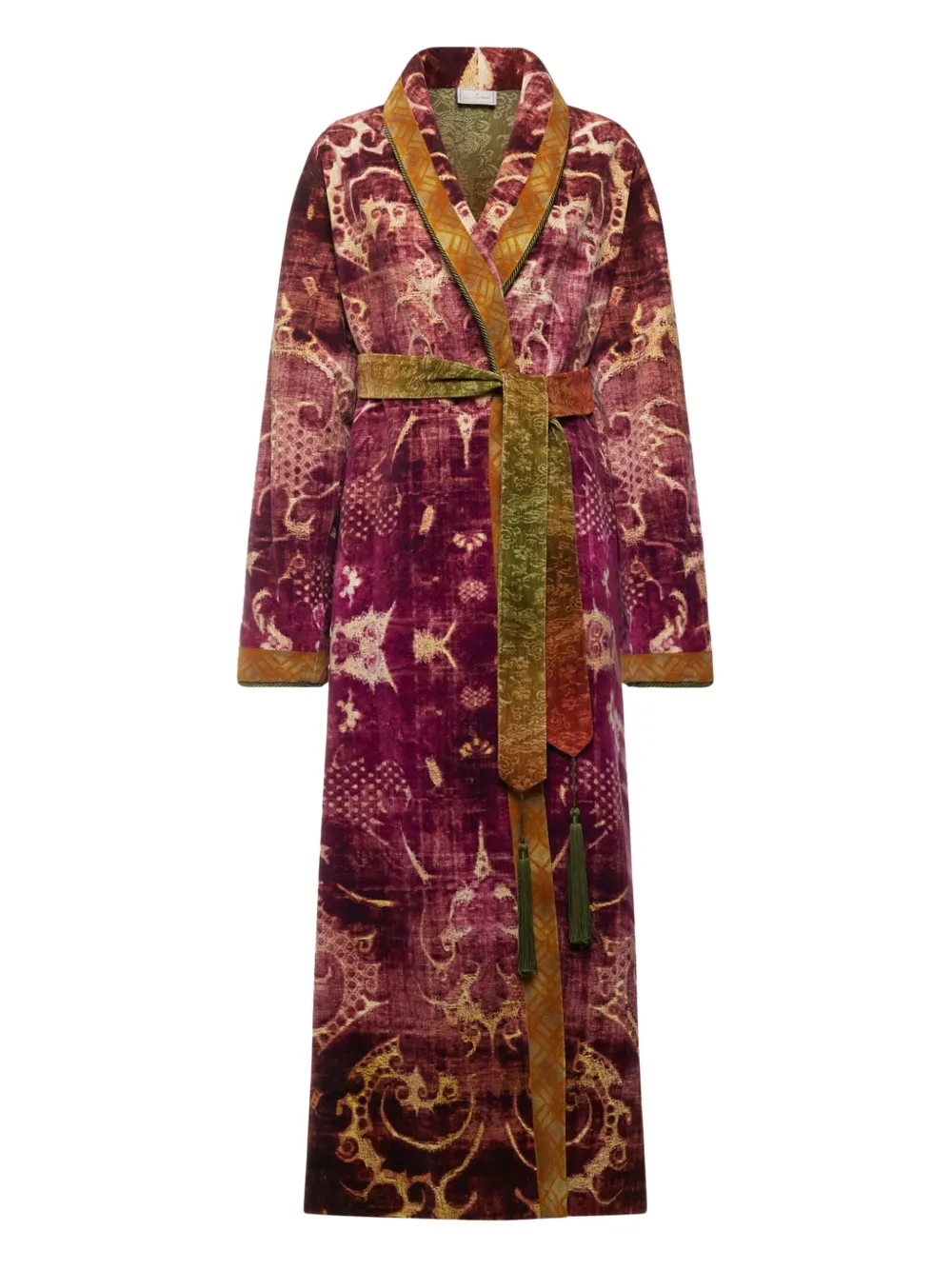 Pierre-louis Mascia Damask-print Velvet Robe In Purple