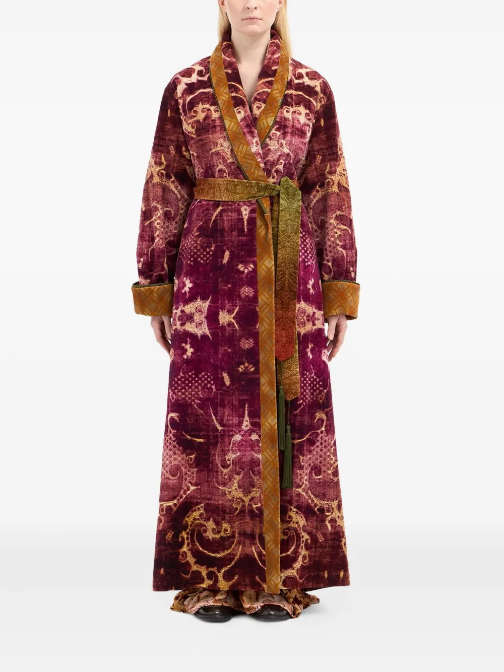 Pierre-louis Mascia Damask-print Velvet Robe In Purple