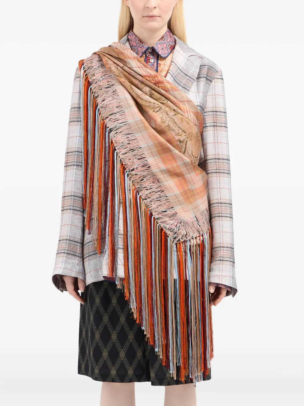 Pierre-louis Mascia Plaid-pattern Fringe-edges Scarf In Orange