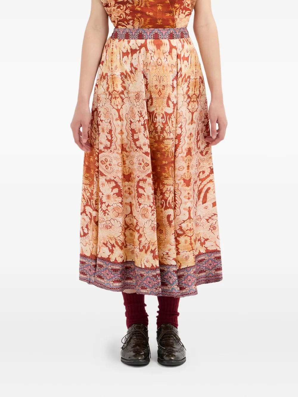 Pierre-louis Mascia Silk Pleated Skirt In Multi