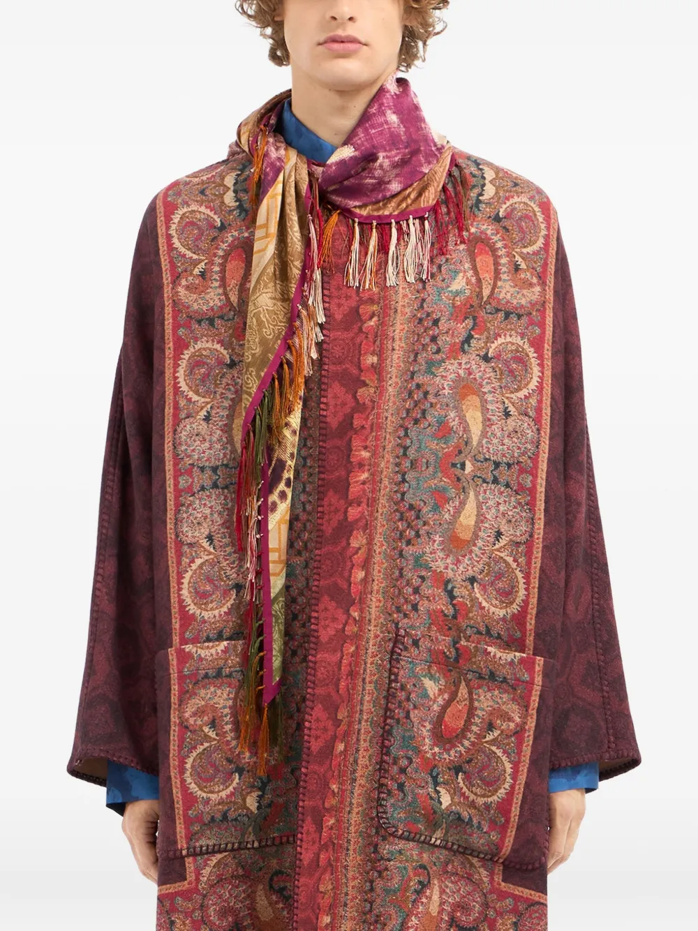 Pierre-Louis Mascia Sjaal met geometrisch patroon en franje Beige