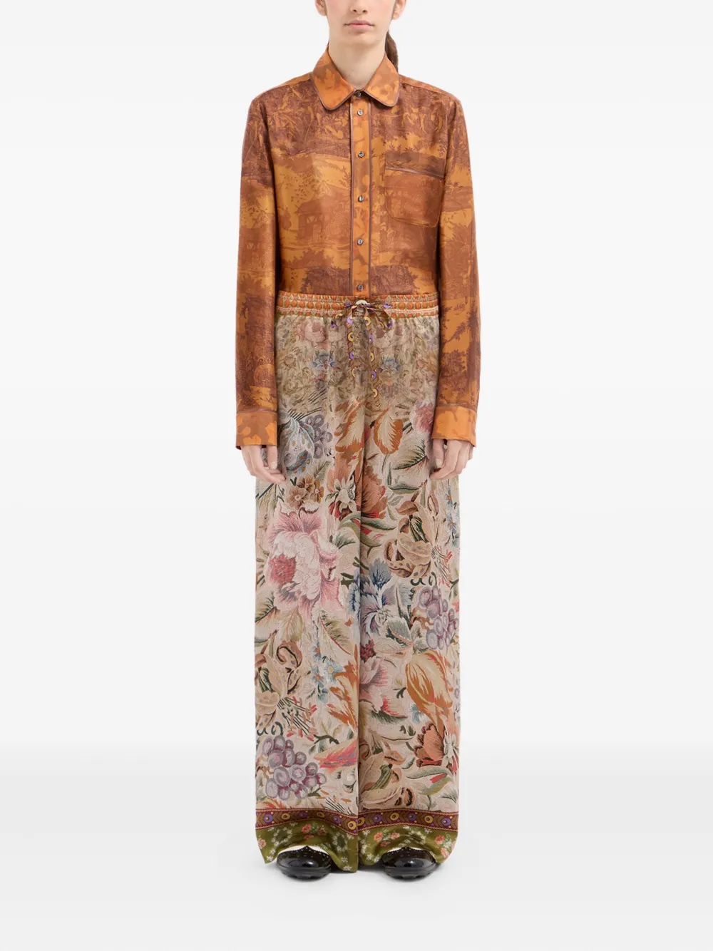 Pierre-louis Mascia Floral-tapestry Drawstring Trousers In Neutral