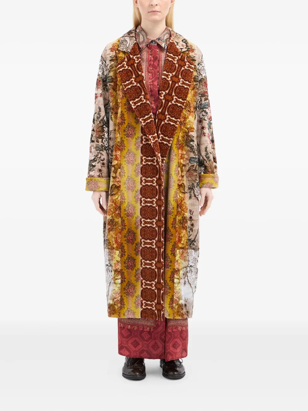 Pierre-louis Mascia Floral-patterned Lapel Coat In Brown