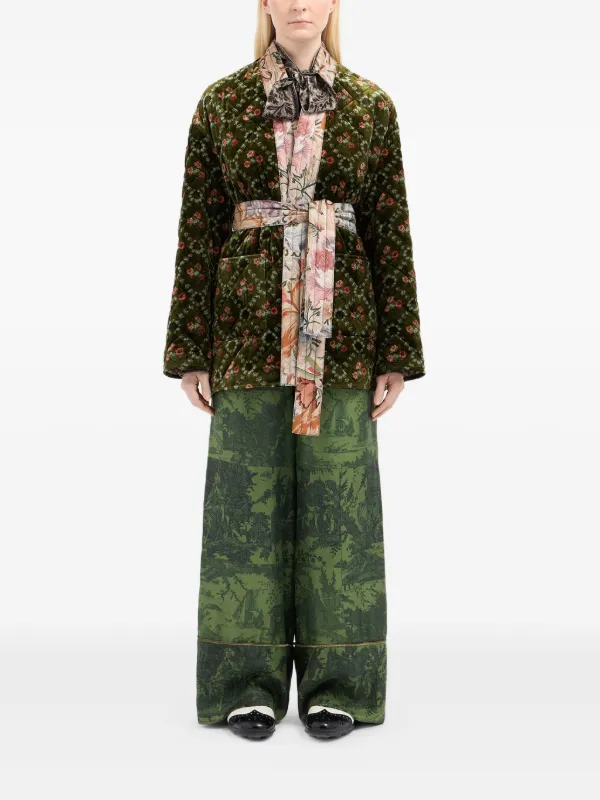 Pierre Louis Mascia イタリア製　シルク　ジャケット　メンズ Pierre-Louis Mascia Quilted Floral Velvet Coat | Green | FARFETCH