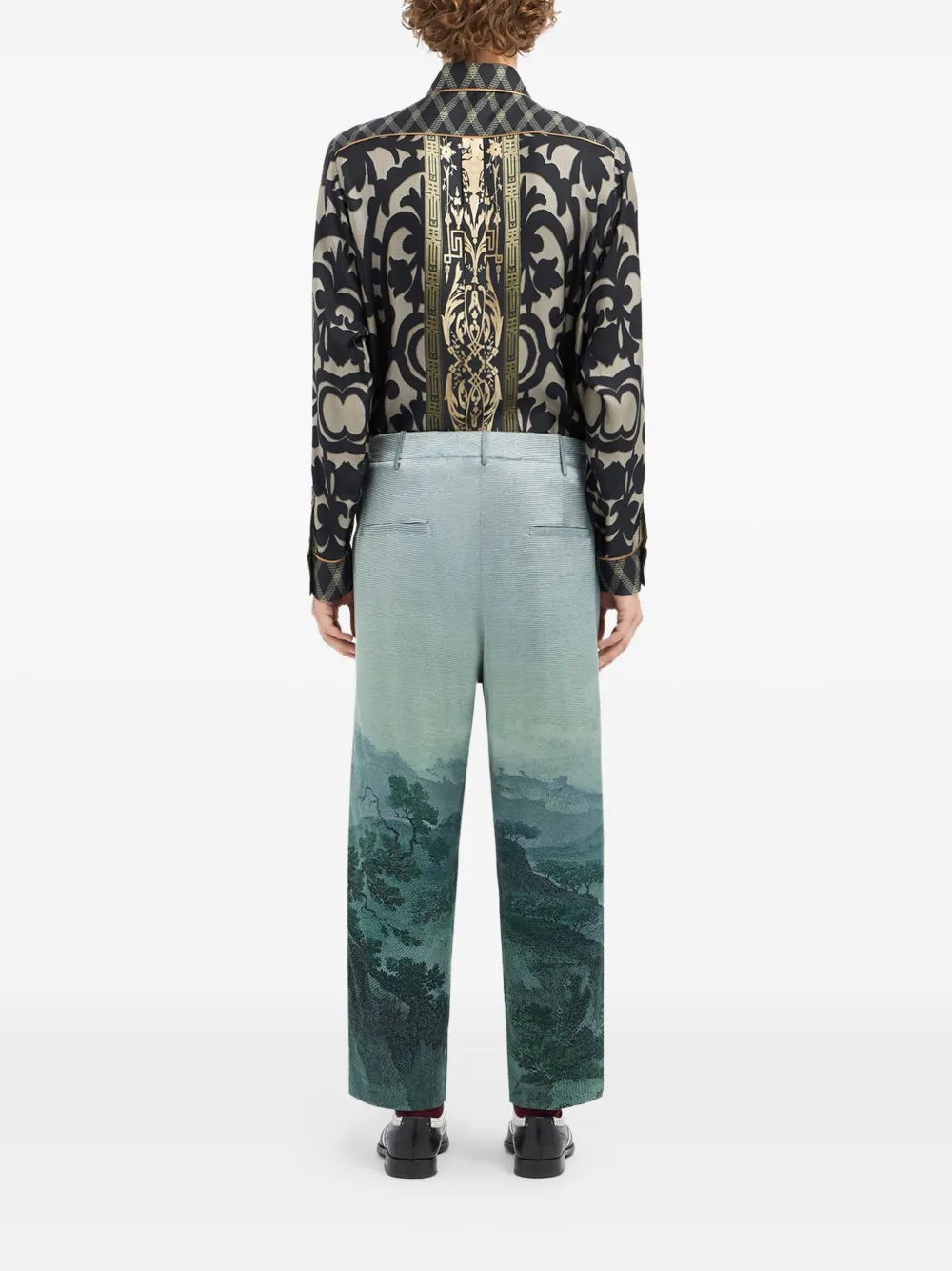 Pierre-louis Mascia Landscape-print Drawstring-waist Trousers In Blue